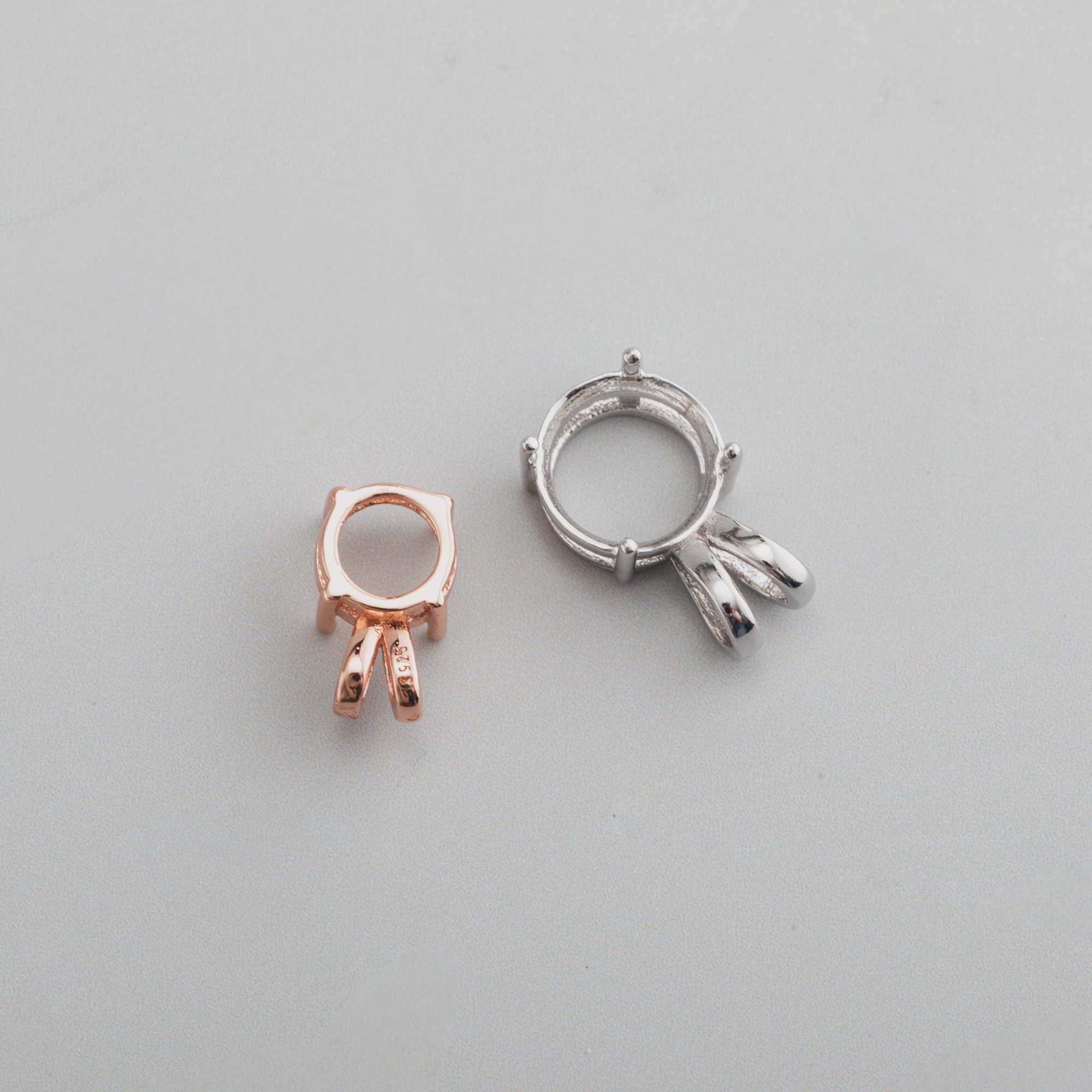 1Pcs 6-8MM Solid 925 Sterling Silver Rose Gold Simple Round 4 Prongs Gemstone Prong Bezel Settings DIY Pendant 1411240 - Click Image to Close